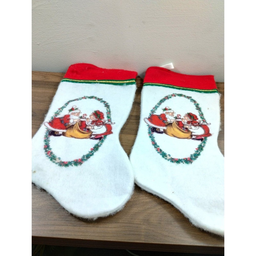 Vtg Christmas Stocking Felt Santa & Mrs Clause Toys